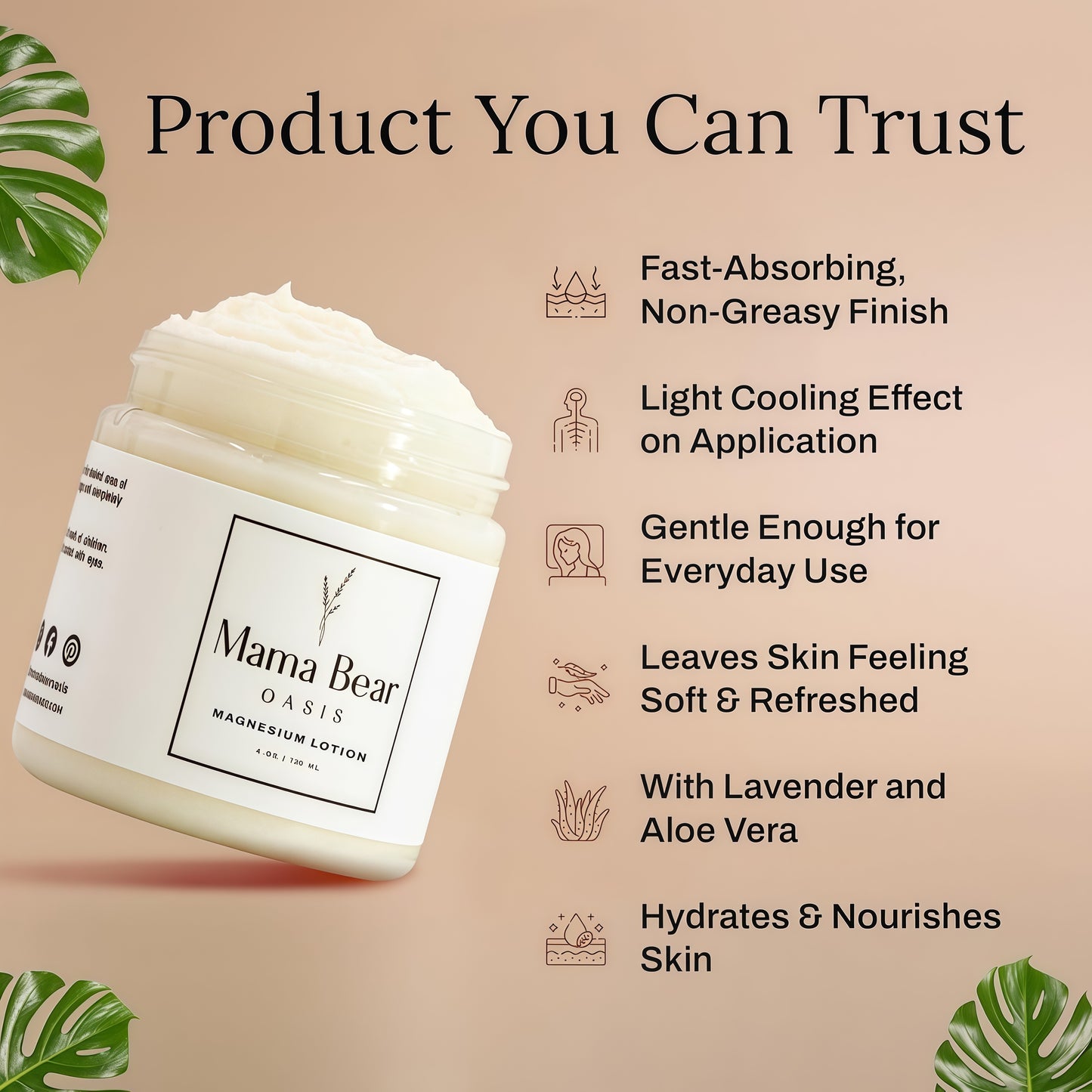 Mama Bear Oasis Magnesium Cream - Magnesium Lotion for Feet (Pack of 1) | Arnica, Vitamin B6, Aloe Vera and MSM, Vegan and Cruelty-Free, For Hands, Legs and Toes