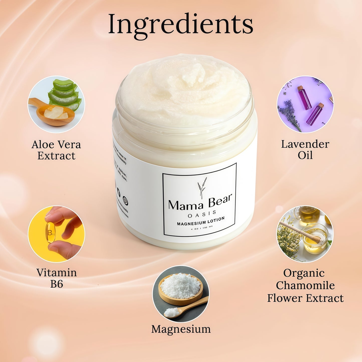 Mama Bear Oasis Lotion - Magnesium Cream - Lavender Magnesium Lotion for Foot, Hands, Legs, Toes Includes Arnica, Vitamin B6, Aloe Vera, MSM (Pack of 1)